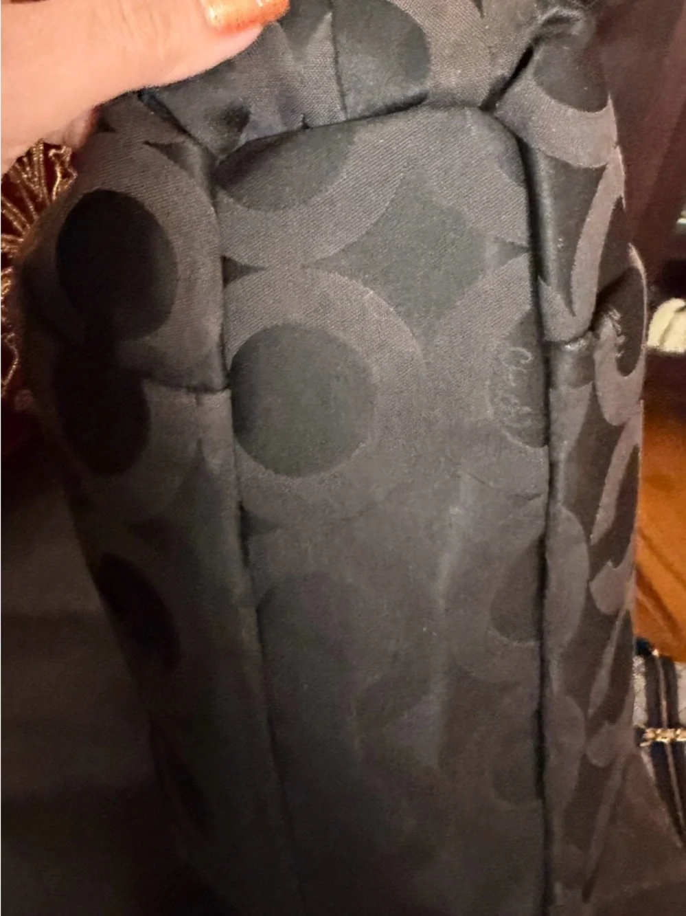 Coach Madison Isabelle Shoulder Bag in black and bronze Op Art Sateen Fabric.